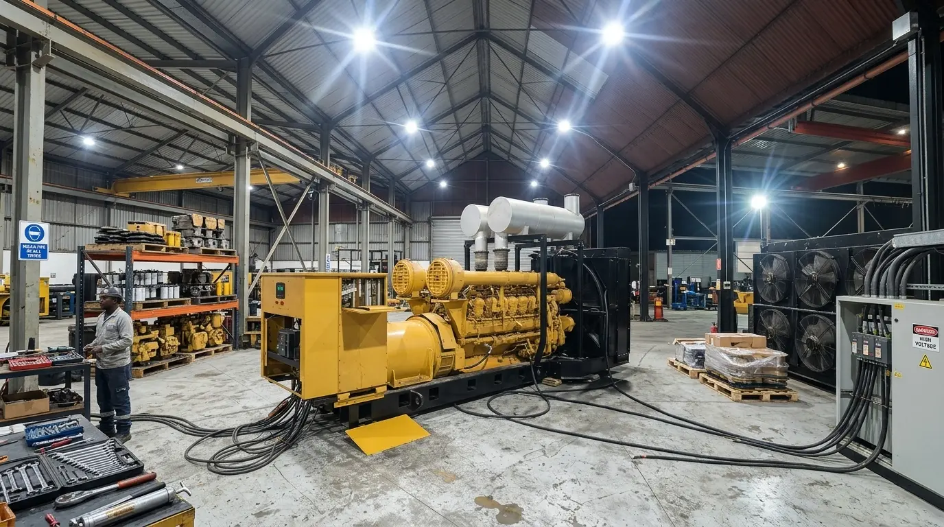 Grupo electrógeno Caterpillar 3516B sincronizado con red comercial mediante controlador Deep Sea Electronics DSE8610.
