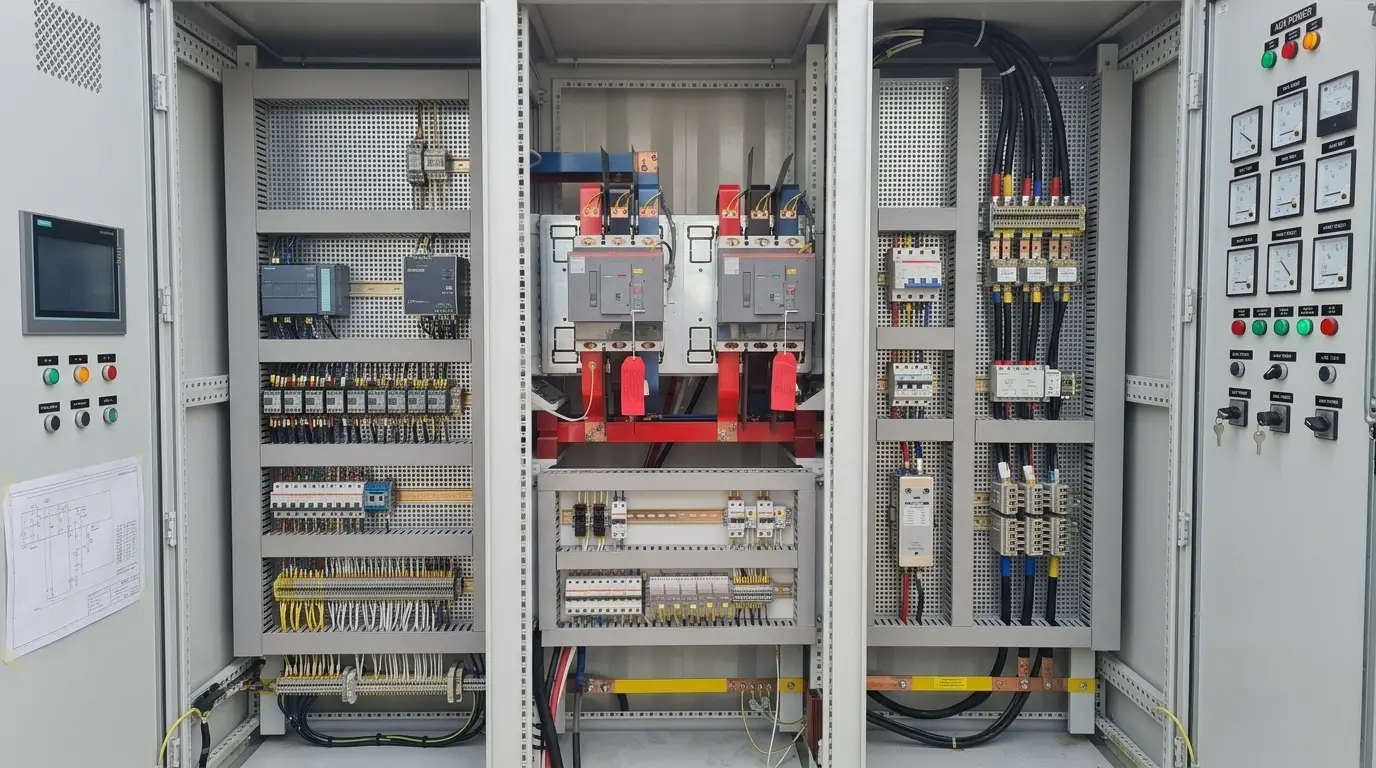 Tablero de transferencia automática de 1000 A fabricado con componentes ABB y controlador DSE7420.