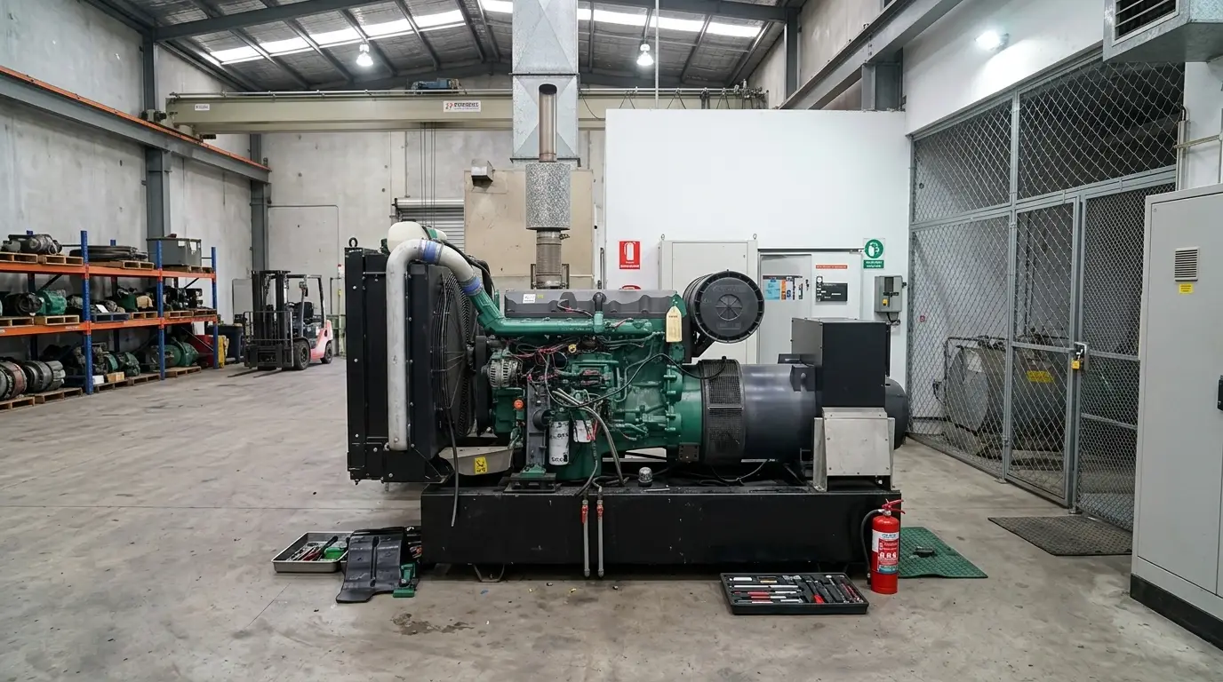 Grupo electrógeno Volvo TAD1242 modernizado con controlador ComAp y sistema de transferencia automática.