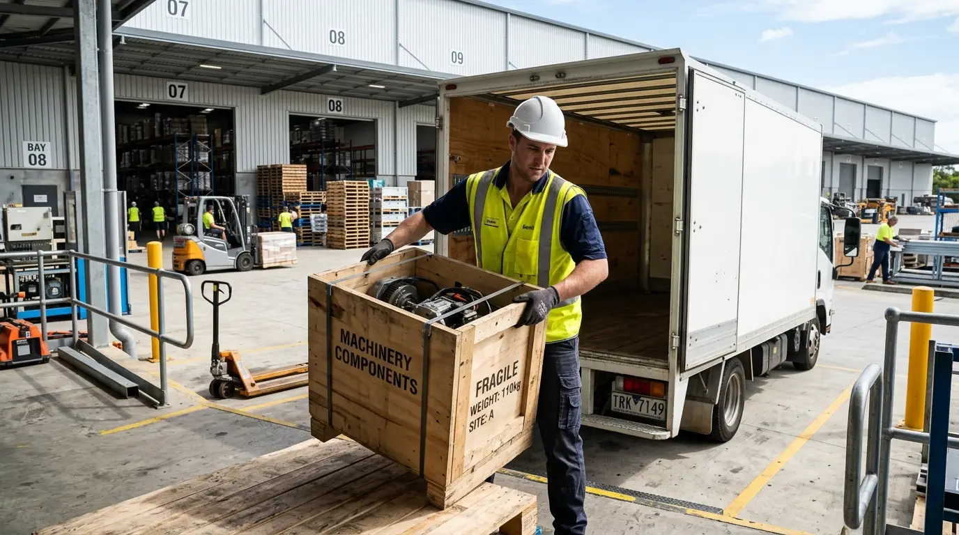 Almacén industrial con stock disponible de repuestos, consumibles y componentes críticos para grupos electrógenos.